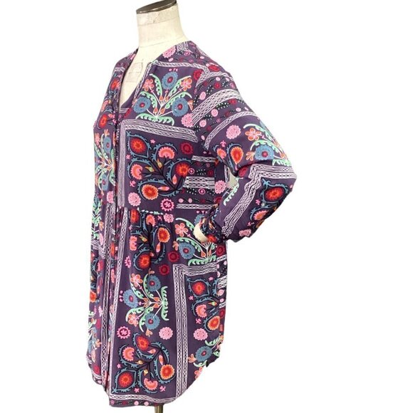 Josie Natori M Boheme Challis Sleepshirt Floral Button Up Roll Tab Sleeve 219G - Picture 5 of 9